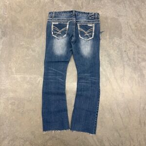 Y2K Womens Amethyst Embellished Flare Jeans Raw Hem Medium Wash Size‎ 11
